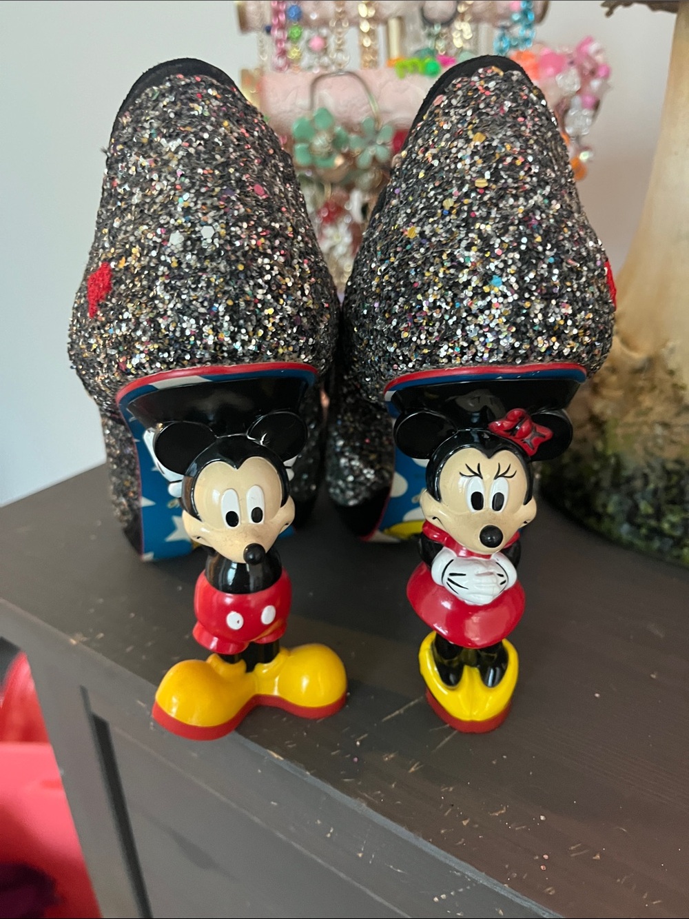 Irregular Choice Black Velvet & Multicolor Glitter Mickey Ear Pumps - Picture 2 of 9